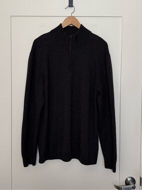 Faconnable Sweater Mens Sz XL Charcoal 1/4 Zip Mock Neck 100% Merino Wool Preppy